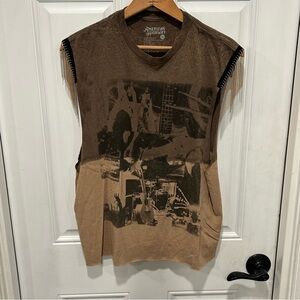 NWT American Highway Women’s Fringe Sleeve Graphic Music festival T-Shirt, Sz M